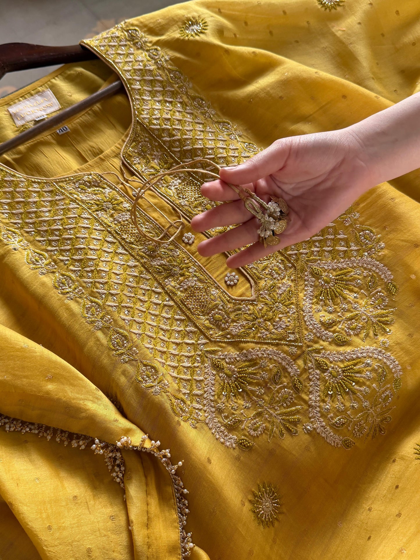Soft Yellow Zari Chanderi Chikankari Kaftan