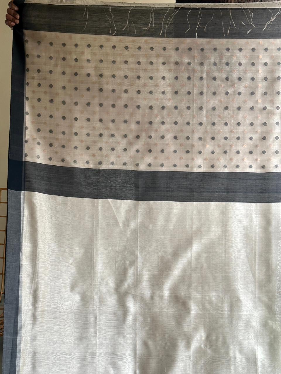 Grey Woven Butta Saree with Contrast Black Border