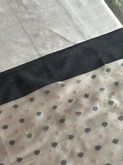 Grey Woven Butta Saree with Contrast Black Border