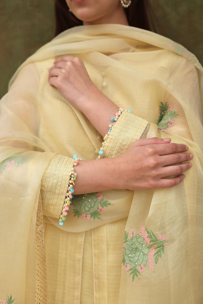 Lemon Shade Tissue Silk Dagla Kurta Set