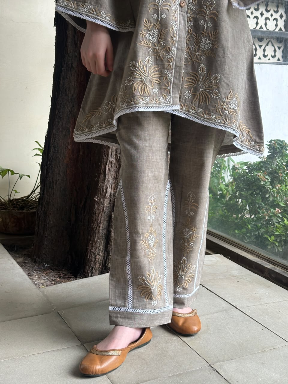 Cloudy Grey Malkha Cotton Chikankari Co-ord Set