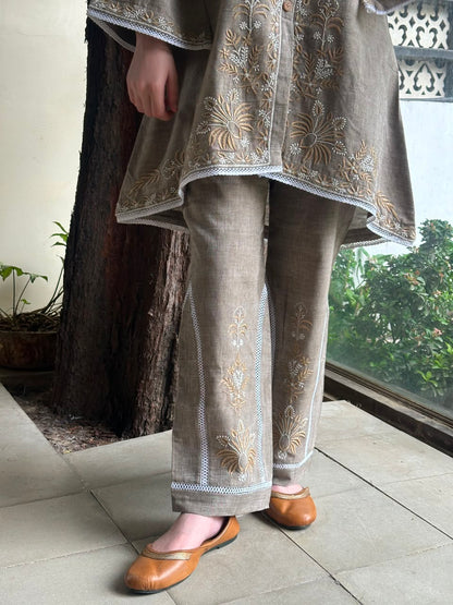 Cloudy Grey Malkha Cotton Chikankari Co-ord Set