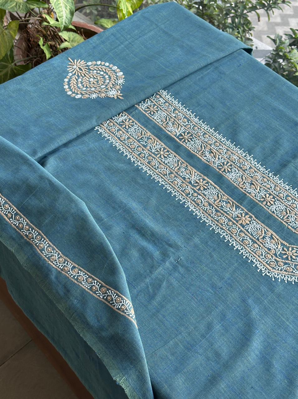 Teal Blue Malkha Handspun Khadi Kurtas Unisex Fabric