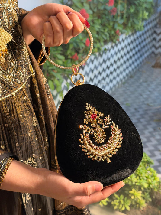 Black Shade Velvet Ari Mukaish Zardosi Sling Bag