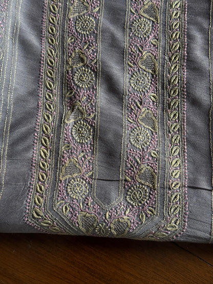 Blue Shade Moonga Silk Chikankari Men’s Kurta Fabric