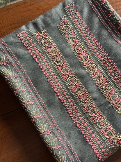 Blue Shade Moonga Silk Chikankari Men’s Kurta Fabric