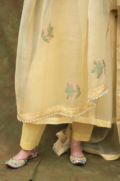 Lemon Shade Tissue Silk Dagla Kurta Set