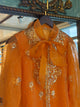 Orange Noor Organza Mukaish Badla Short Top With Bow Tie