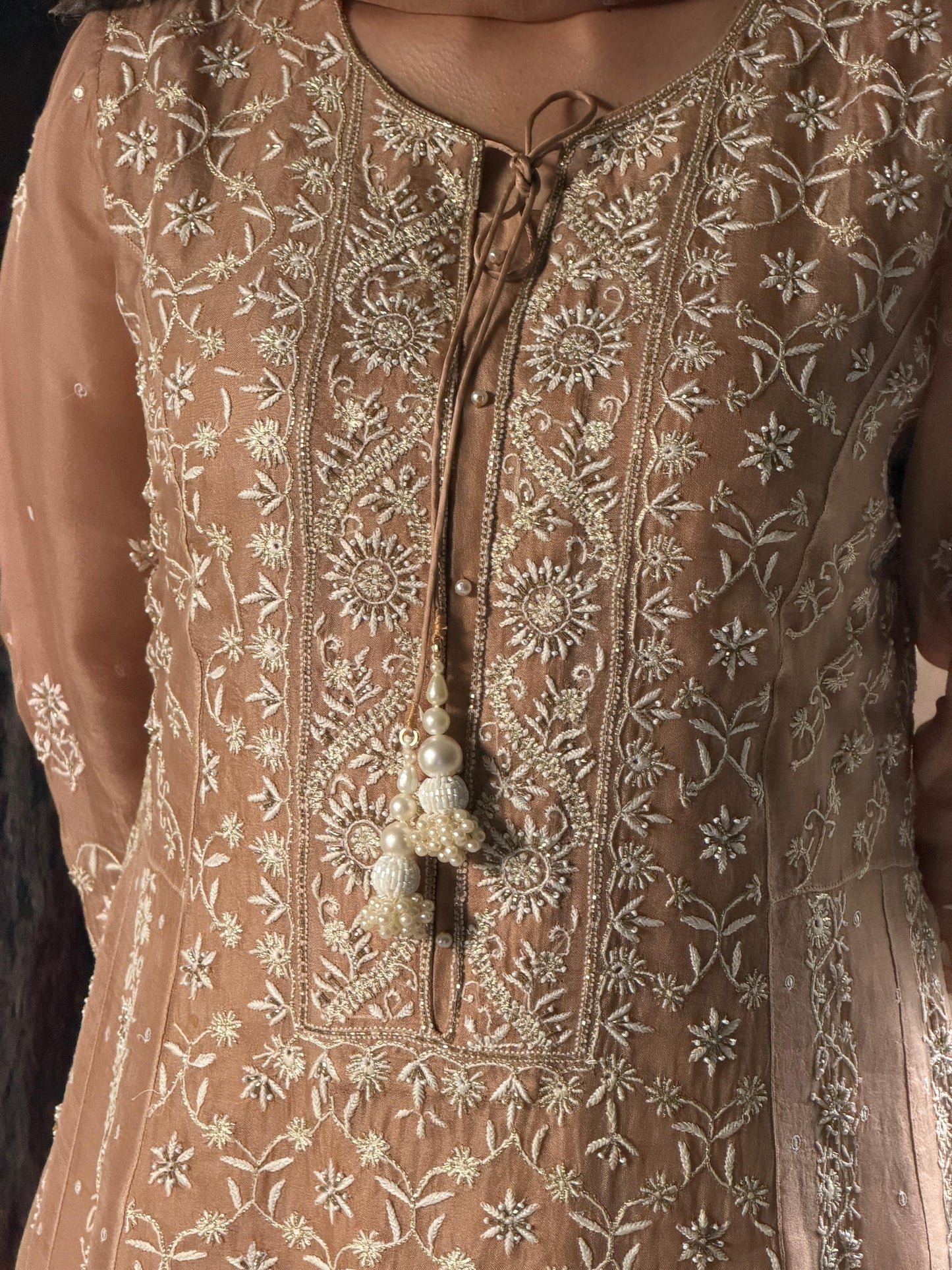 Beige Shade Noor Organza Chikankari Anarkali