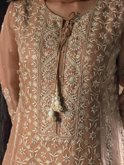 Beige Shade Noor Organza Chikankari Anarkali