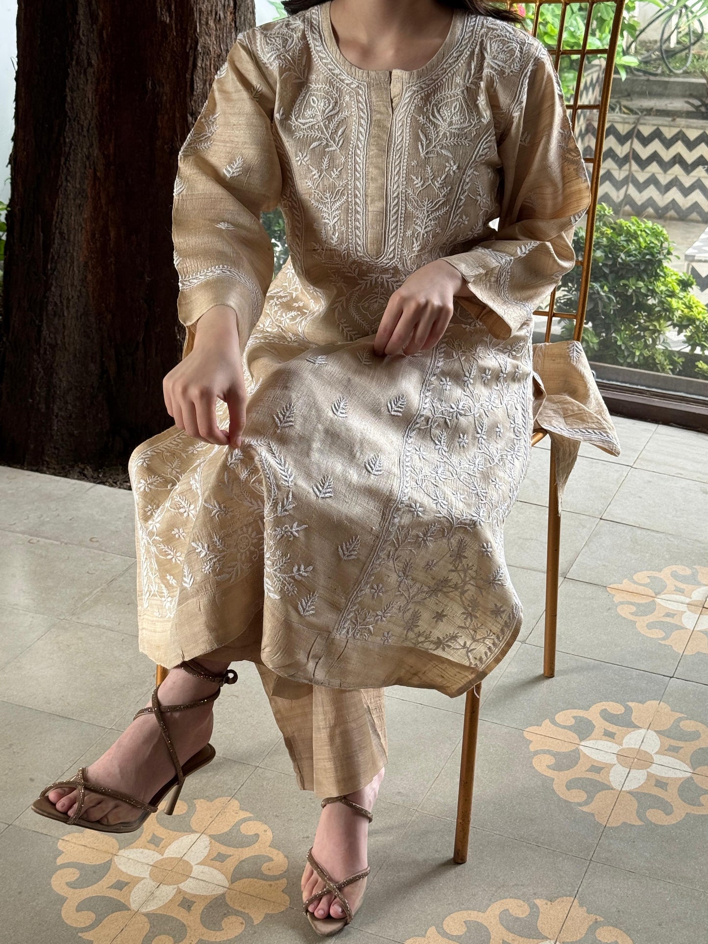 Natural Beige Chikankari Ready to Wear Kurta