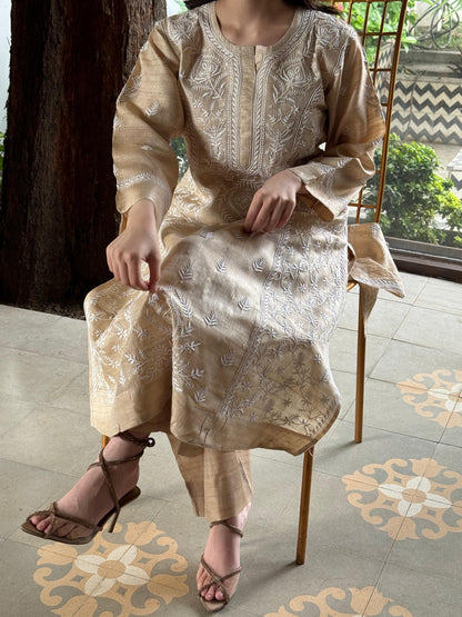 Natural Beige Chikankari Ready to Wear Kurta