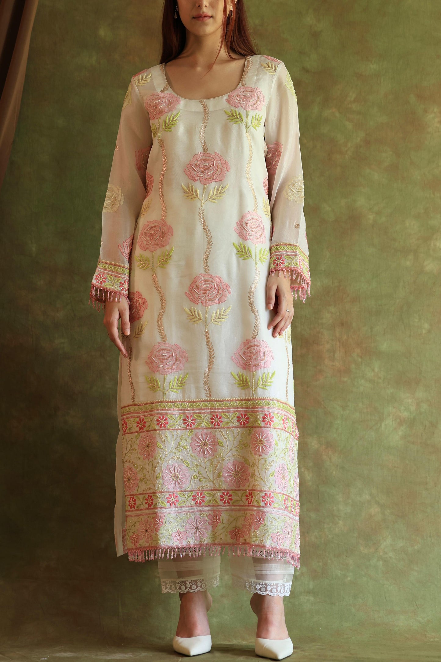 Banarasi Noor Organza Chikankari Kurta With Dupatta