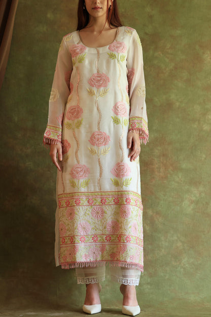 Banarasi Noor Organza Chikankari Kurta With Dupatta