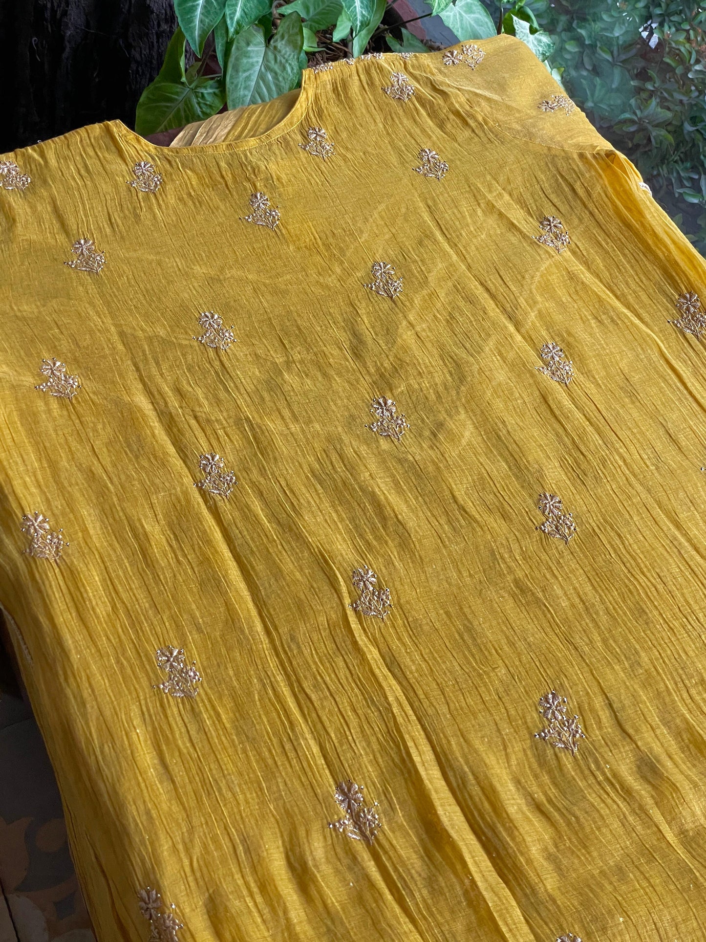 Yellow | Tissue Silk Chikankari Work Kurta Set