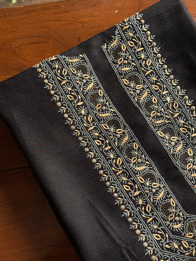 Black Shade Moonga Silk Chikankari Men’s Kurta Fabric