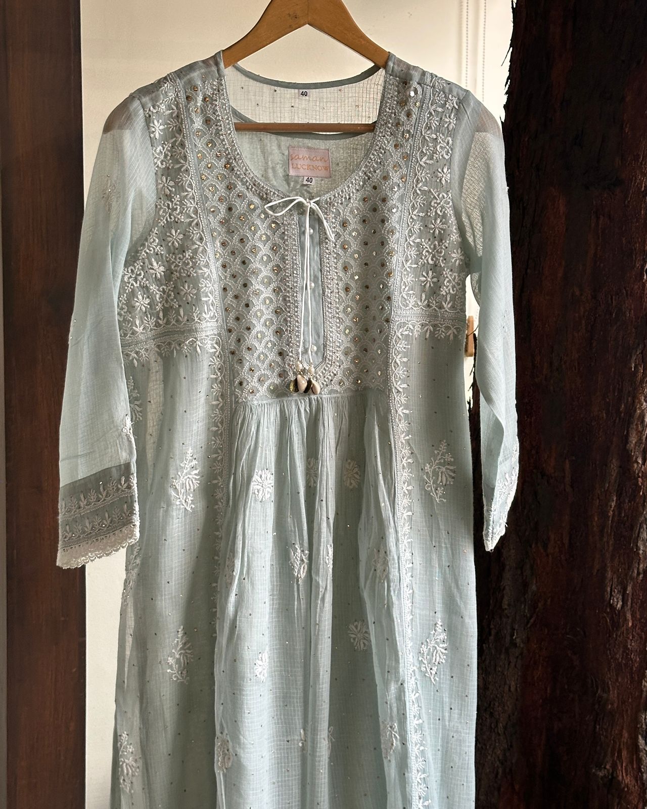 Grey Kota Chikankari with Mukaish Kamdani Tunics