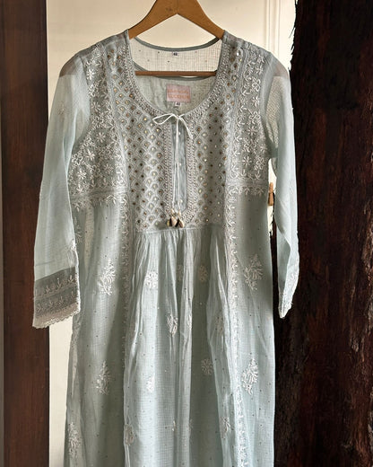 Grey Kota Chikankari with Mukaish Kamdani Tunics