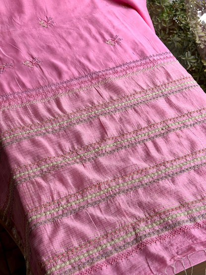 Pink Shade Chanderi Chikankari Saree