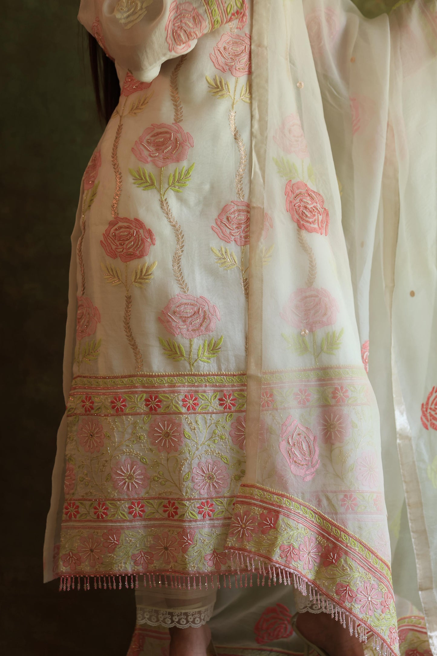 Banarasi Noor Organza Chikankari Kurta With Dupatta