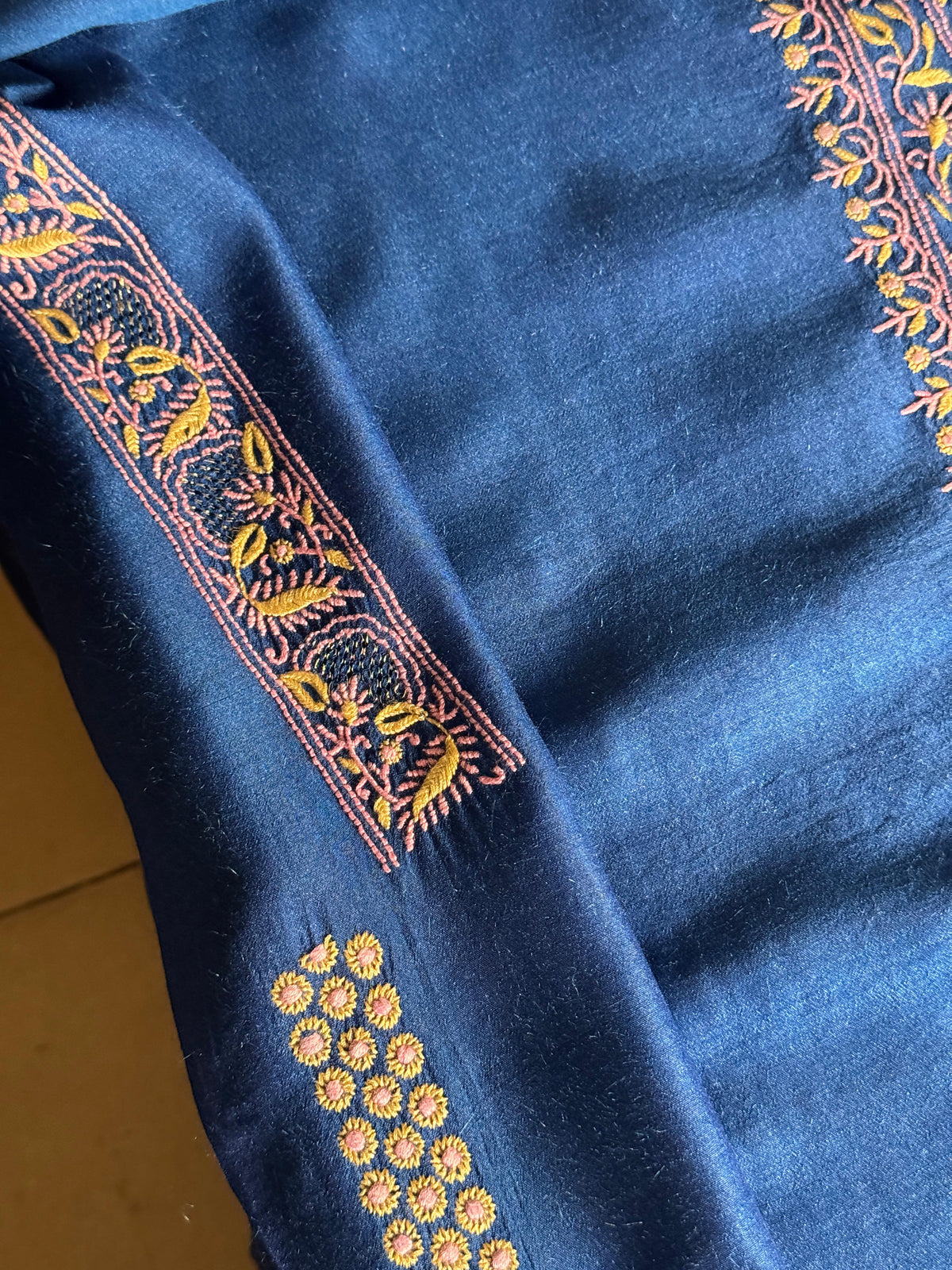 Royal Blue Shade Moonga Silk Chikankari Men’s Kurta Fabric