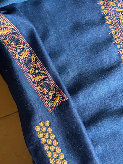 Royal Blue Shade Moonga Silk Chikankari Men’s Kurta Fabric