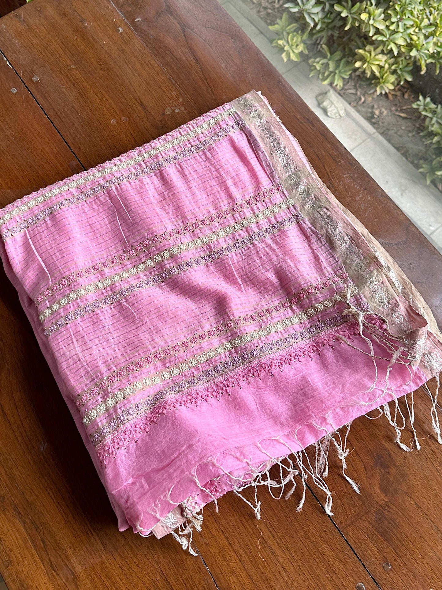 Pink Shade Chanderi Chikankari Saree
