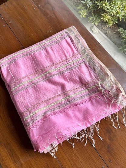 Pink Shade Chanderi Chikankari Saree