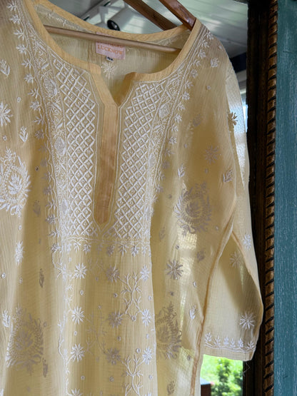 Yellow Sequinned Chikankari Kota Kurta