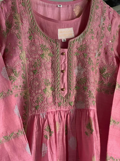 Mauve Pink Zari Chanderi Chikankari Ready to Wear Tunics
