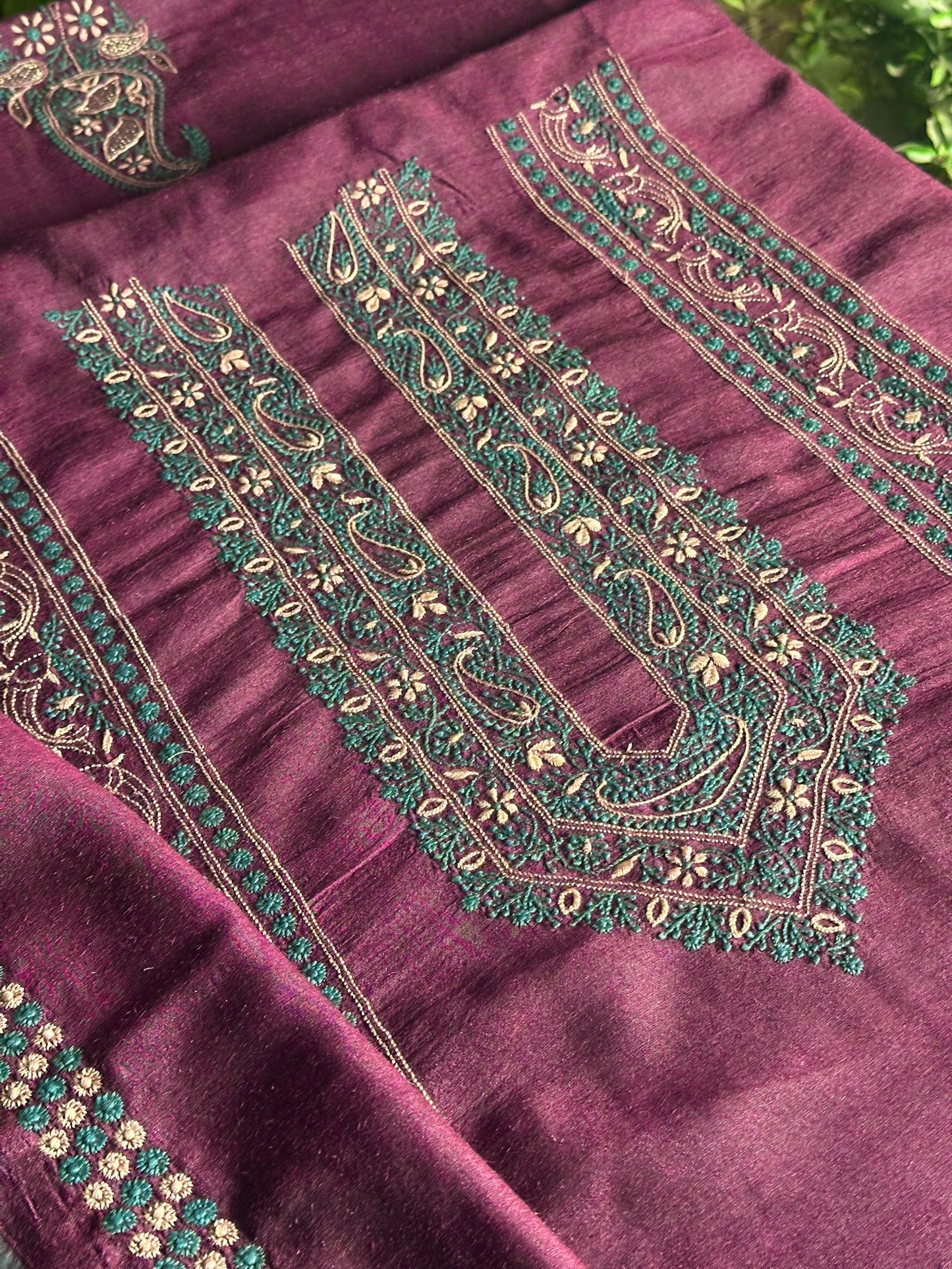 Wine Shade Moonga Silk Chikankari Men’s Kurta Fabric