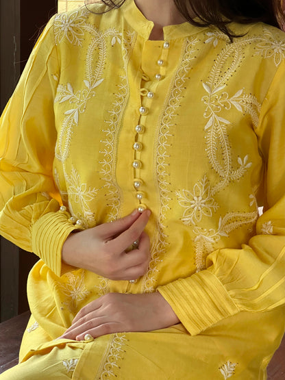Yellow Shade Chanderi Chikankari Co-Ord Set