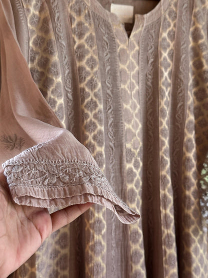 Brown Shade Zari Chanderi Chikankari Ready to Wear Tunics