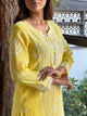 Yellow Shade Malmal Pearl White Chikankari Ready to Wear Kurta Set