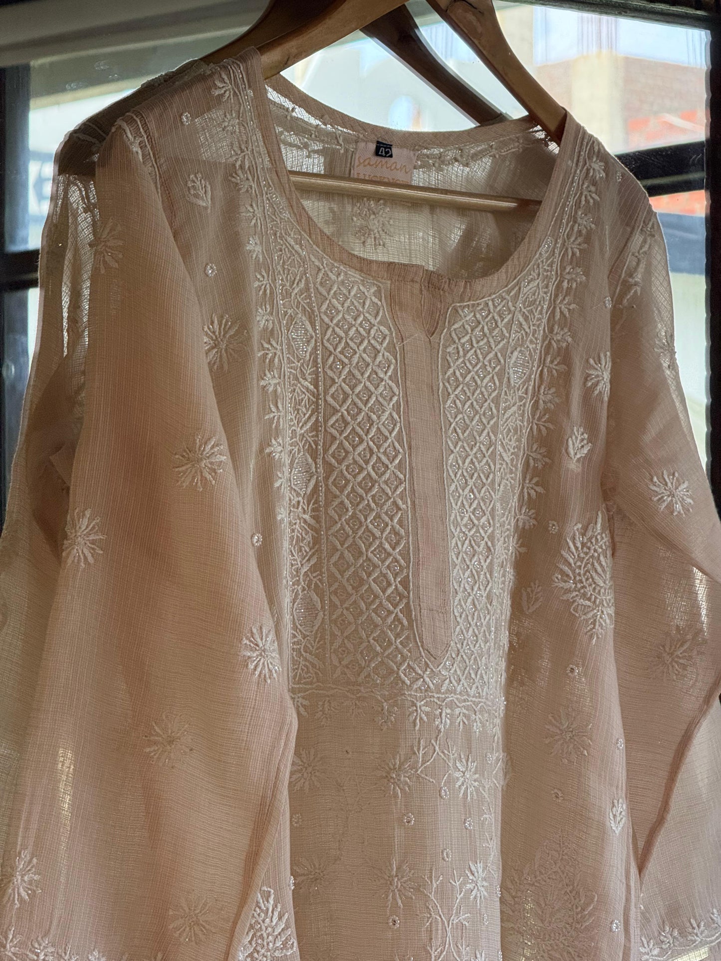 Beige Sequinned Chikankari Kota Kurta