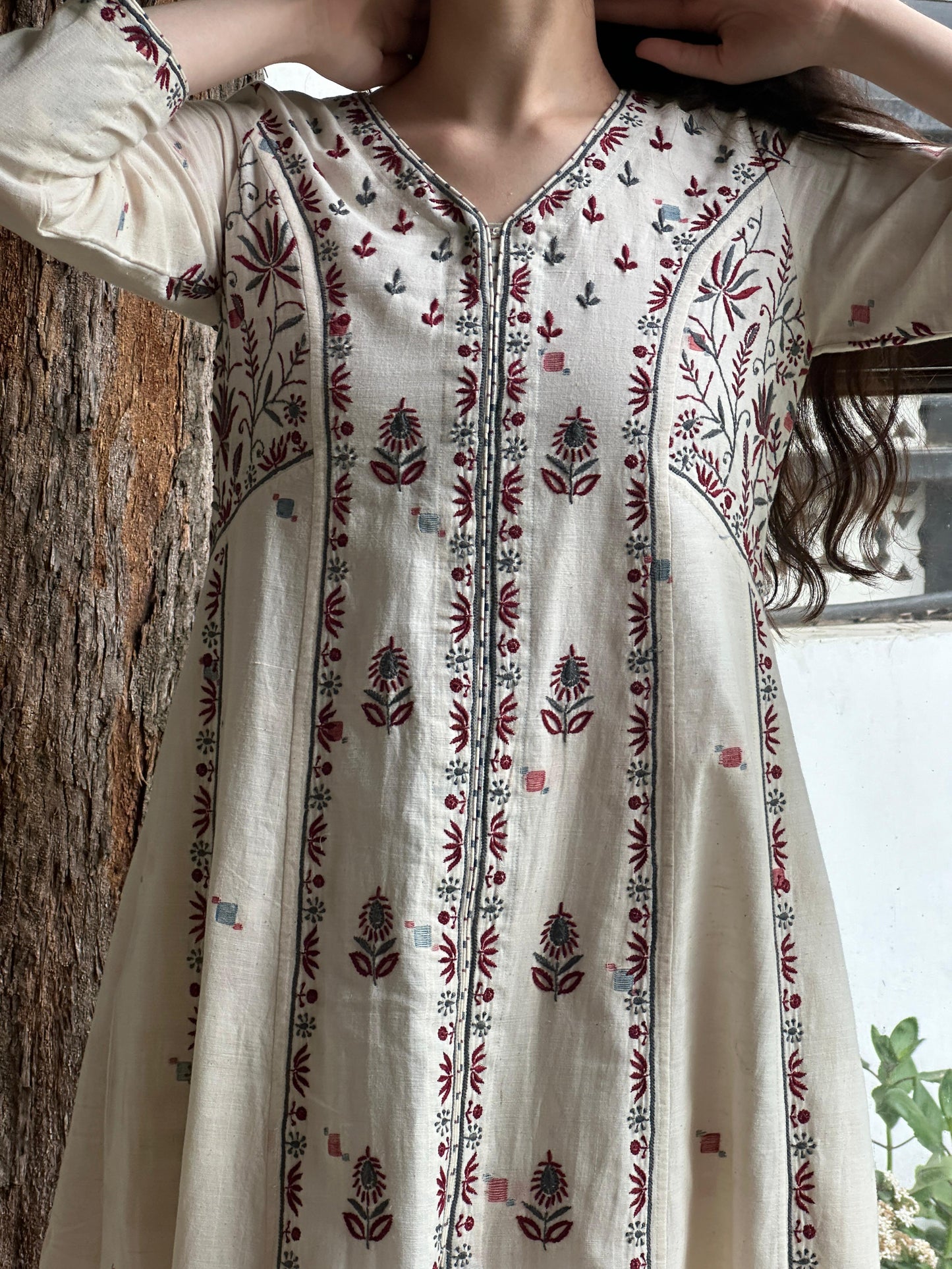 Off White Handspun Malkha Chikankari Panel Tunic