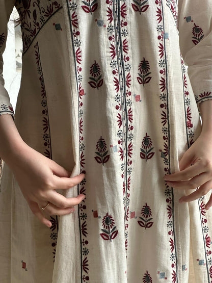 Off White Handspun Malkha Chikankari Panel Tunic