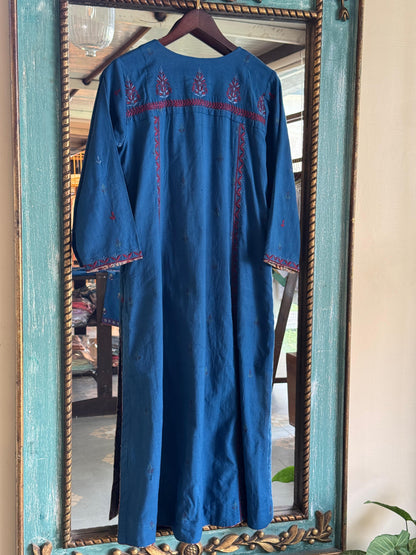Blue Malkha Handspun Chikankari Tunic