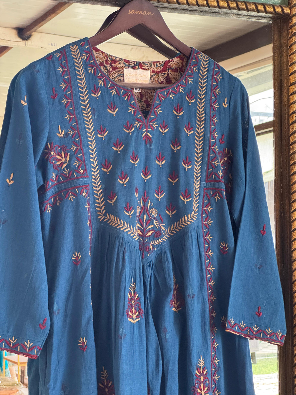 Blue Malkha Handspun Chikankari Tunic