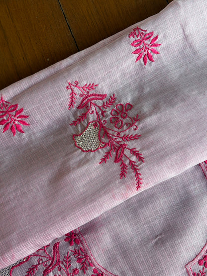 Mauve Pink Shade Kota Chikankari Unstitched Suit Fabric