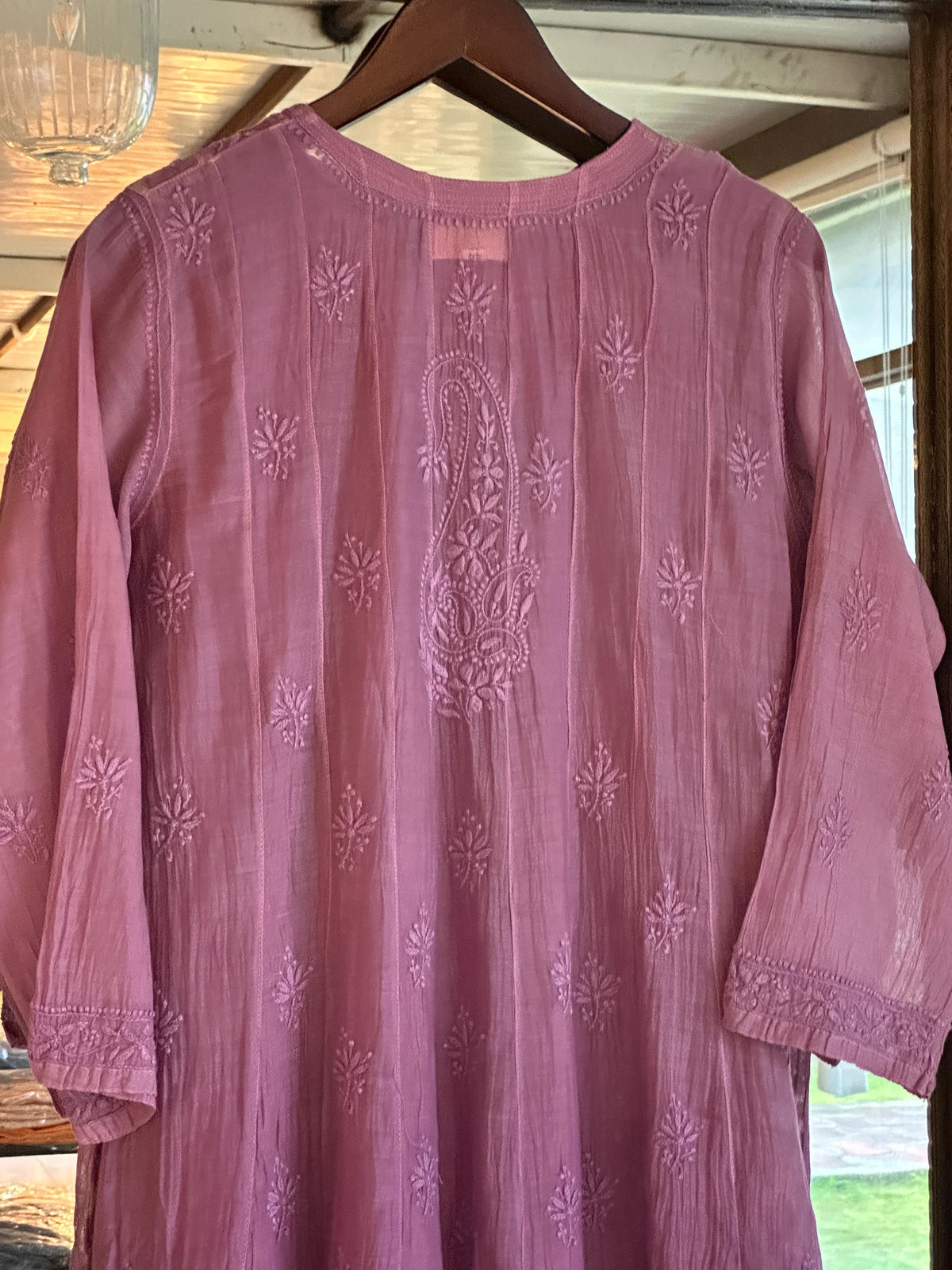 Purple Zari Chanderi Chikankari A Line Kurta with Slip