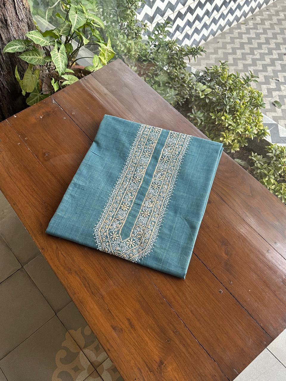 Teal Blue Malkha Handspun Khadi Kurtas Unisex Fabric