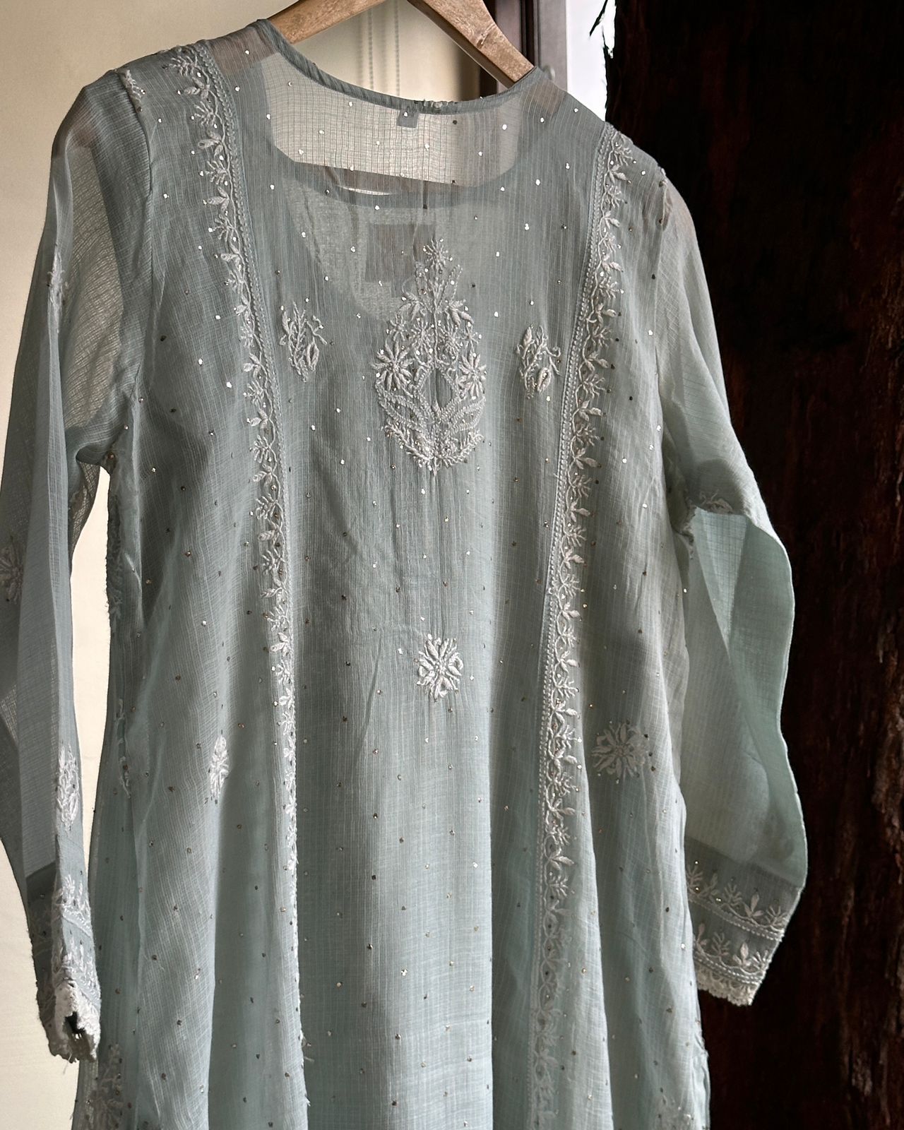 Grey Kota Chikankari with Mukaish Kamdani Tunics