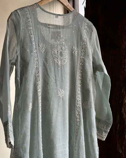 Grey Kota Chikankari with Mukaish Kamdani Tunics