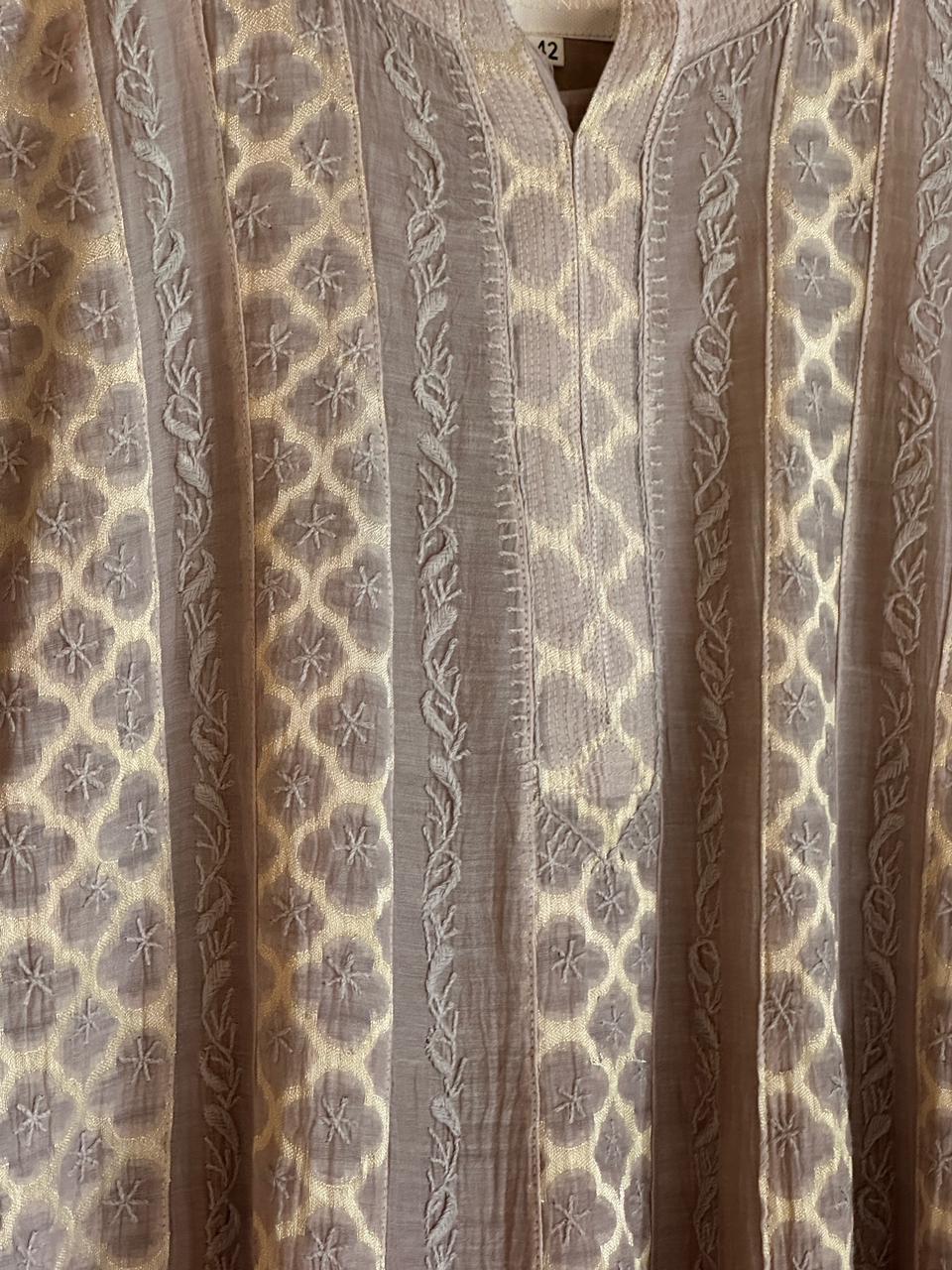 Brown Shade Zari Chanderi Chikankari Ready to Wear Tunics