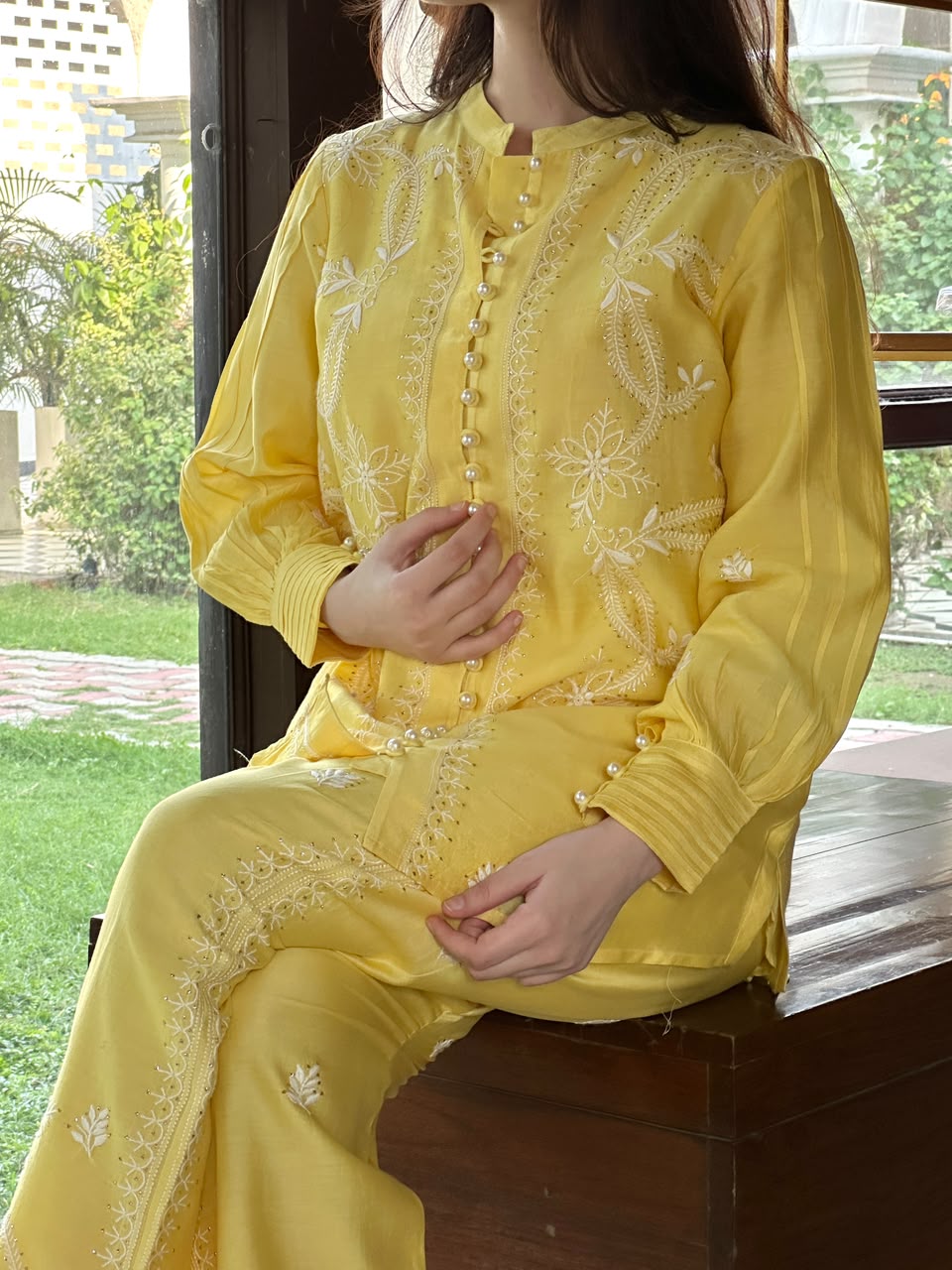 Yellow Shade Chanderi Chikankari Co-Ord Set