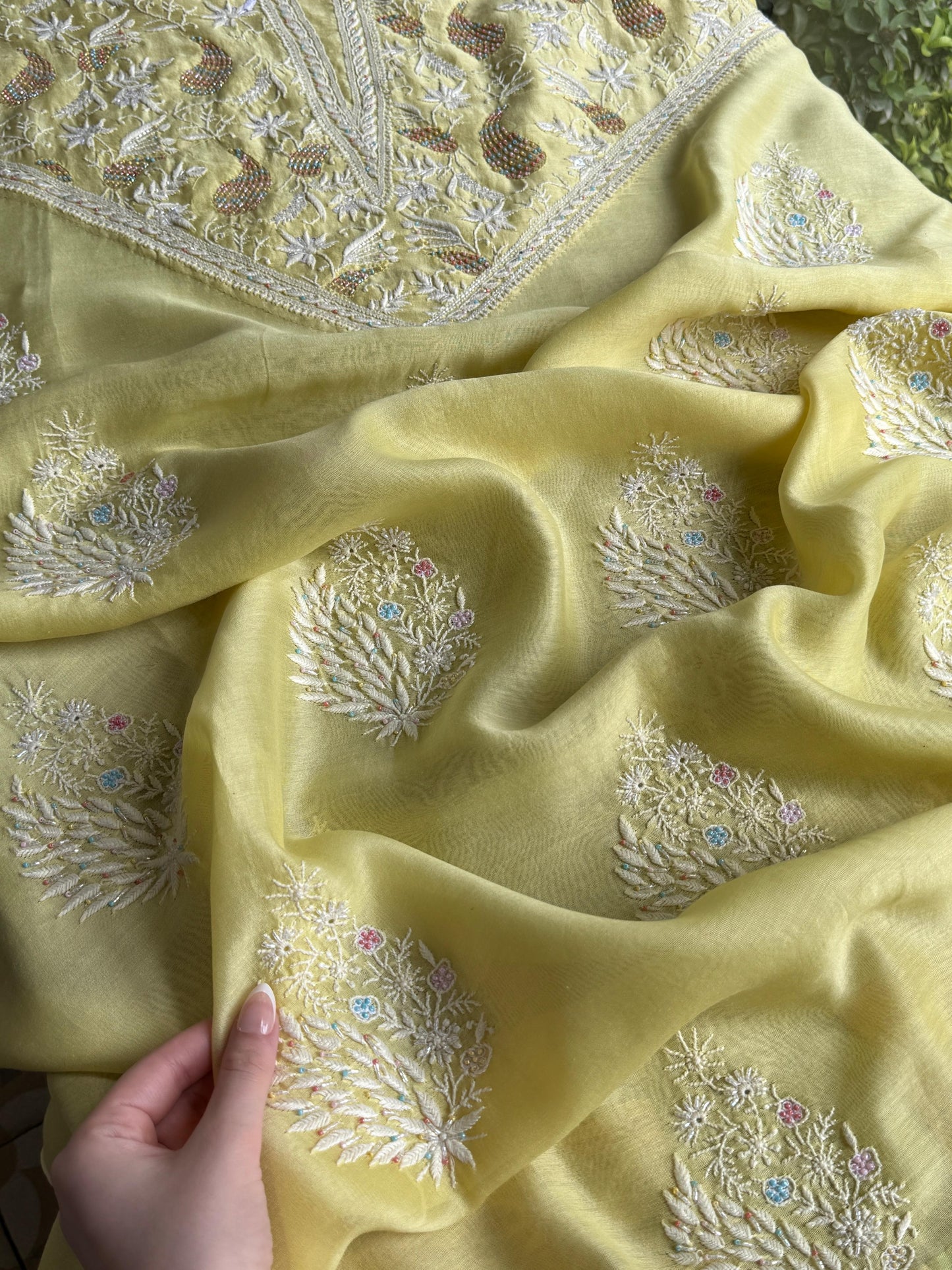 Butter Yellow Mul Chikankari Unstitched Kurta Set