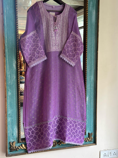 Deep Purple Kosha Mukaish Kamdani Noor Organza Kurta Set