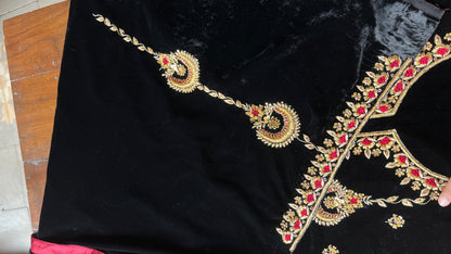 Jet Black & Maroon Shade | Saman Velvet Ready To Wear Kurta Set