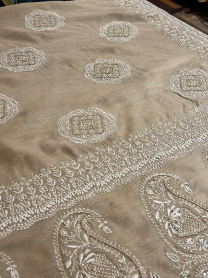 Natural Shade Fine Chikankari Ari Tissue Silk Dupatta
